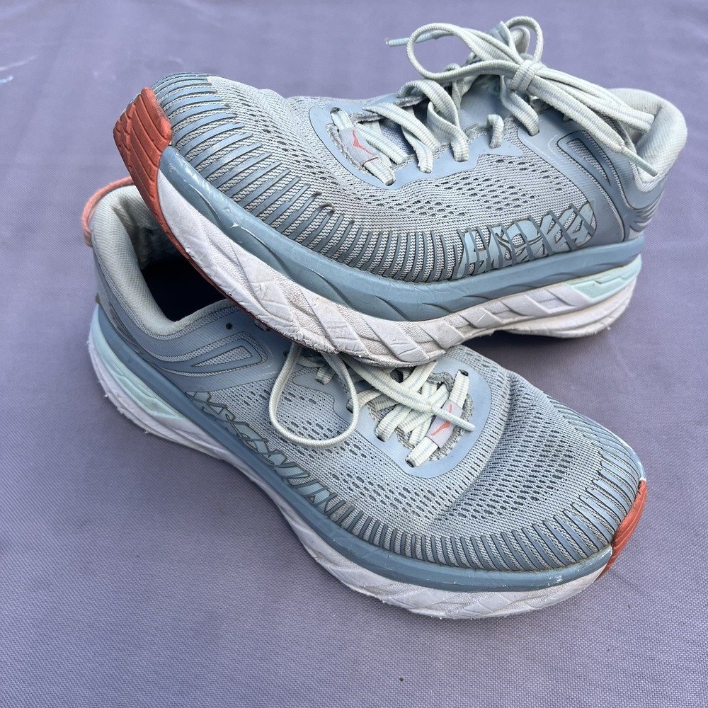 Hoka One One Bondi 7 Sneakers Women Size 7.5 Light Teal Blue Running Shoes